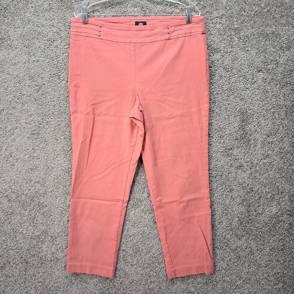 JM Collection Womens Coral Pink Pull On Crop Pants PXL Studded Stretch Trousers